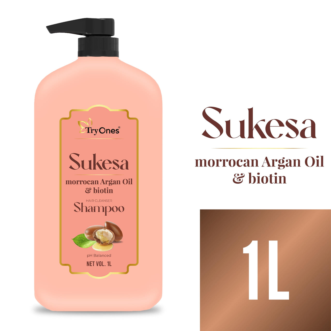 TryOnes Sukesa Shampoo Morrocab Argan Oil & Biotin Hair Fall Control Shampoo for Men and Women 1000 ml