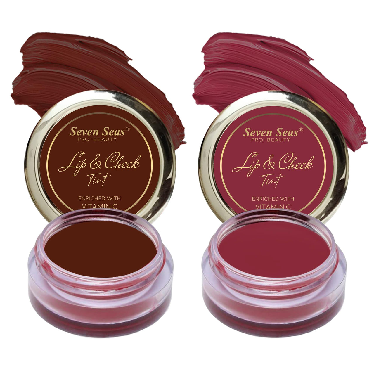 Seven Seas Lips & Cheek Tint Combo Pack of 2 | Matte Natural Blush for Women | Lip Tint with Vitamin E | Nourishing Cheek Tint (Maroon, Mandy)