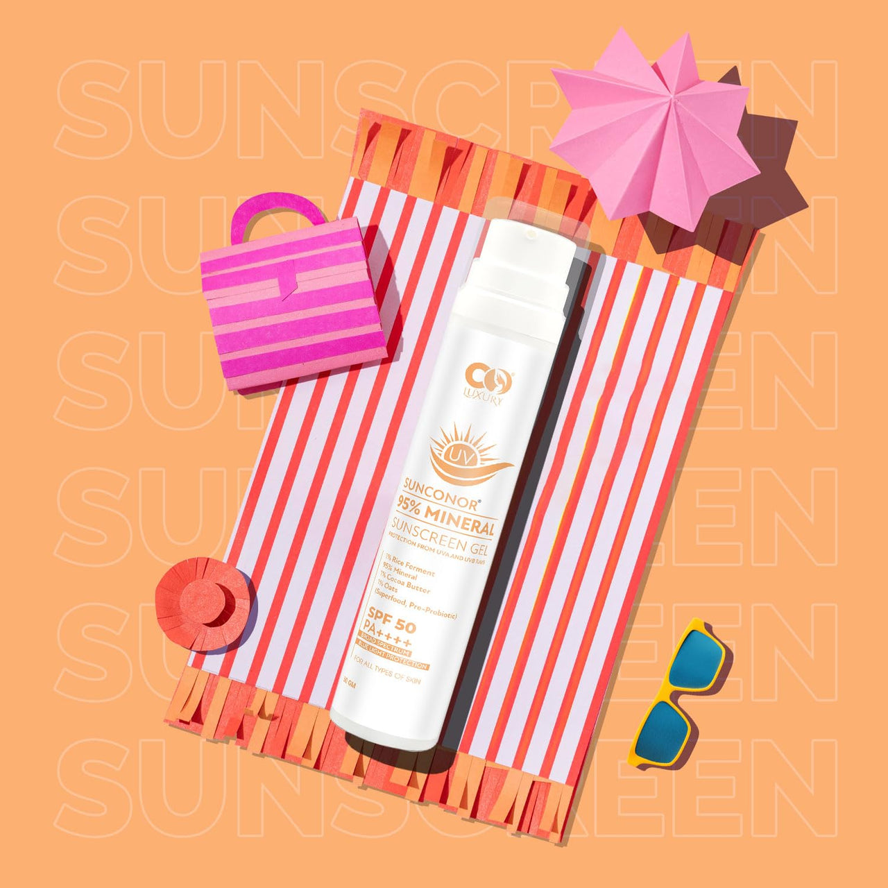 CO LUXURY SPF 50 PA++++ 95% Mineral Sunscreen | Water Resistant Upto 8 hours | Non-greasy | Lightweight | No White Cast | Broad spectrum | Dermatologist Prescribed | For Sensitive skin |50gm