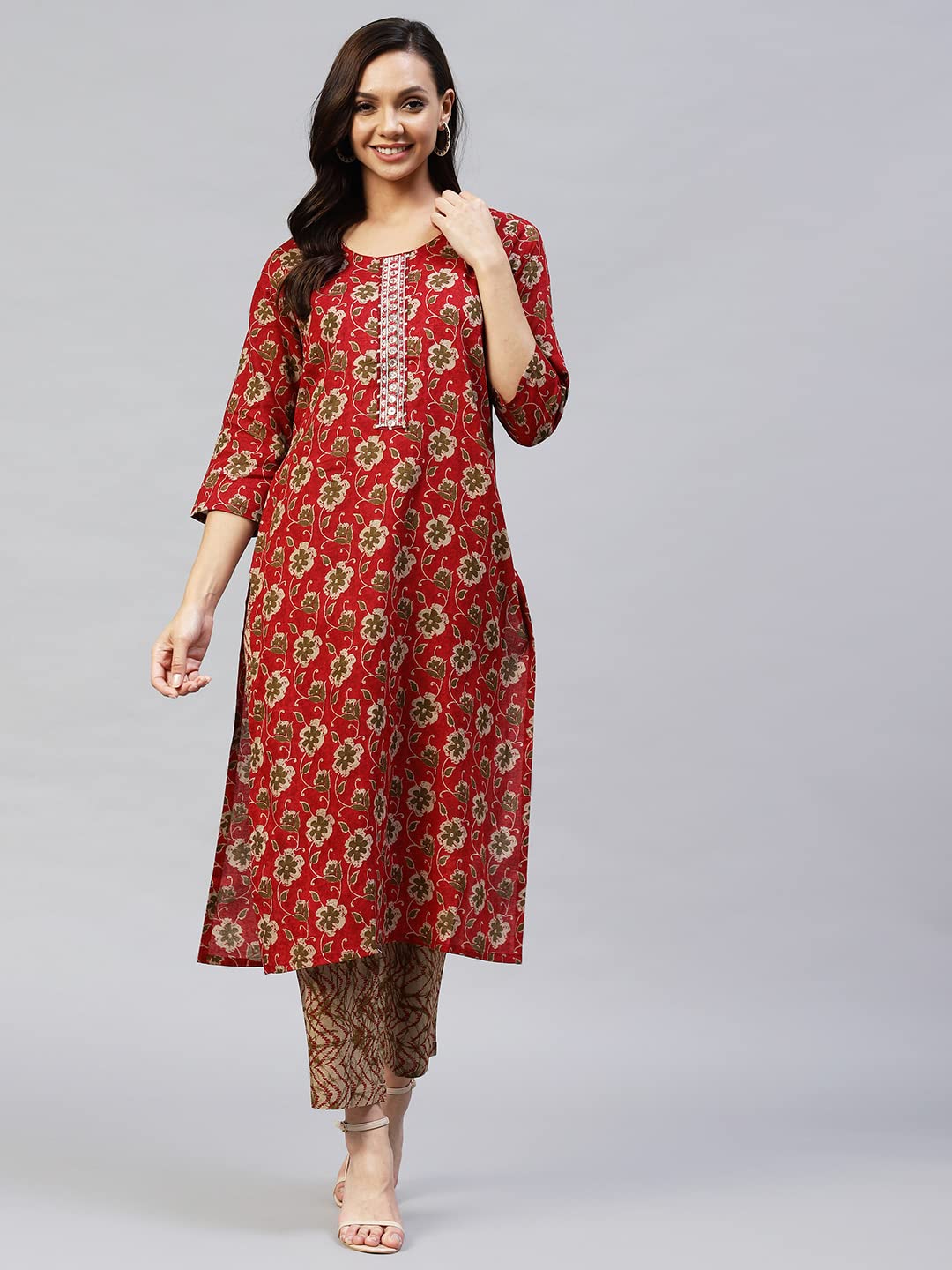 ANNI DESIGNER Women's  Cotton Blend Printed Straight Kurta with Pants