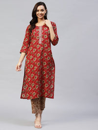 ANNI DESIGNER Women's  Cotton Blend Printed Straight Kurta with Pants
