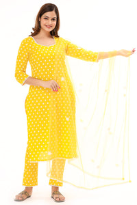 miss fame Women's  Cotton Straight Kurta with Pant and Dupatta
