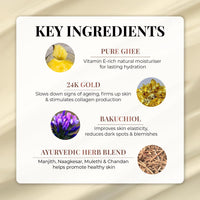 Just Herbs 24K Gold with Pure Ghee Souffle Day Cream for Deep Nourish Moisturising Anti Ageing | Improve Skin Elasticity | Reduce Dullness | Non Sticky | All Skin Types Moisturiser for Women 50ml