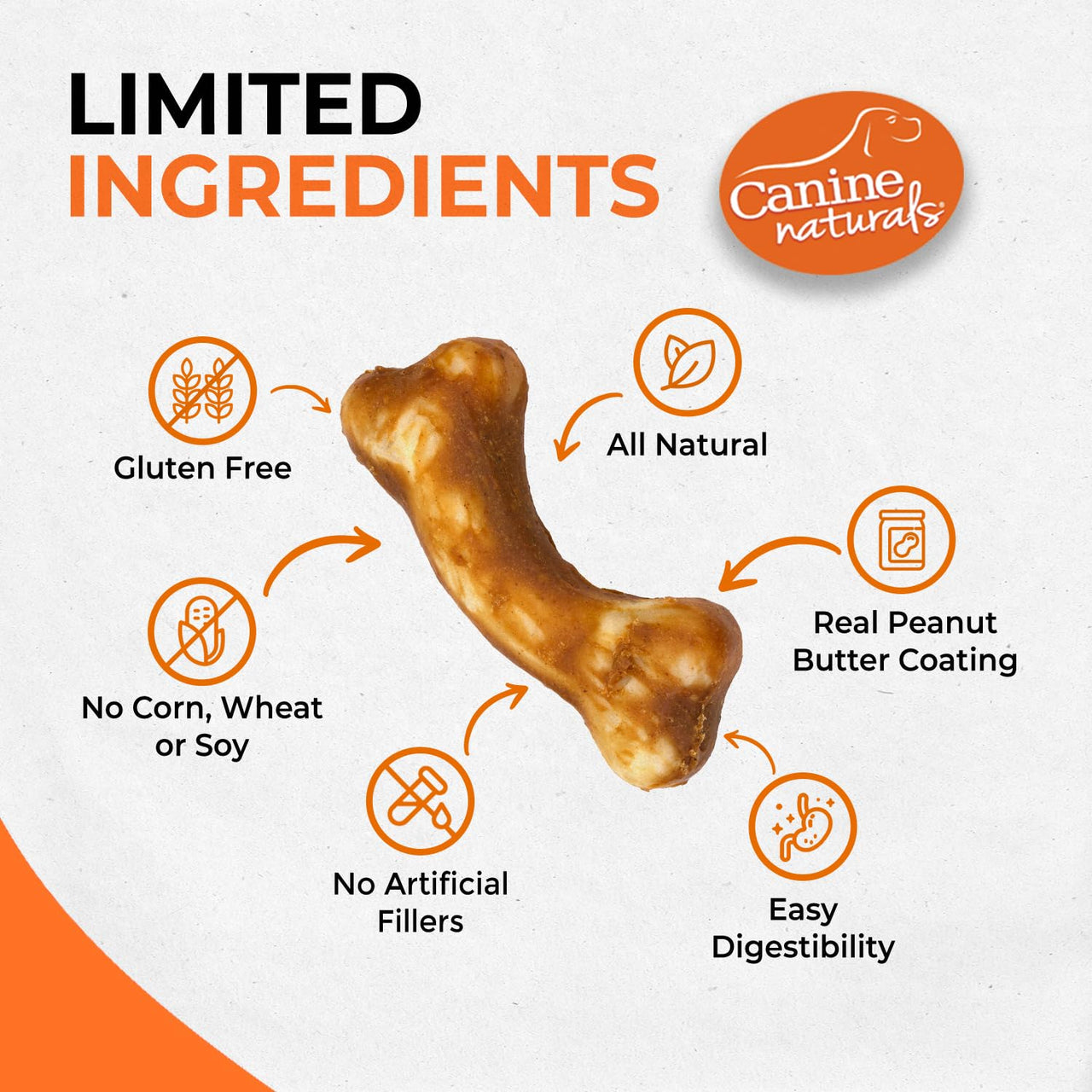 Canine Naturals IrresistiBONES Long Lasting Peanut Butter Chew - Made with Real Peanut Butter - All Natural and Easily Digestible - 6 Pack