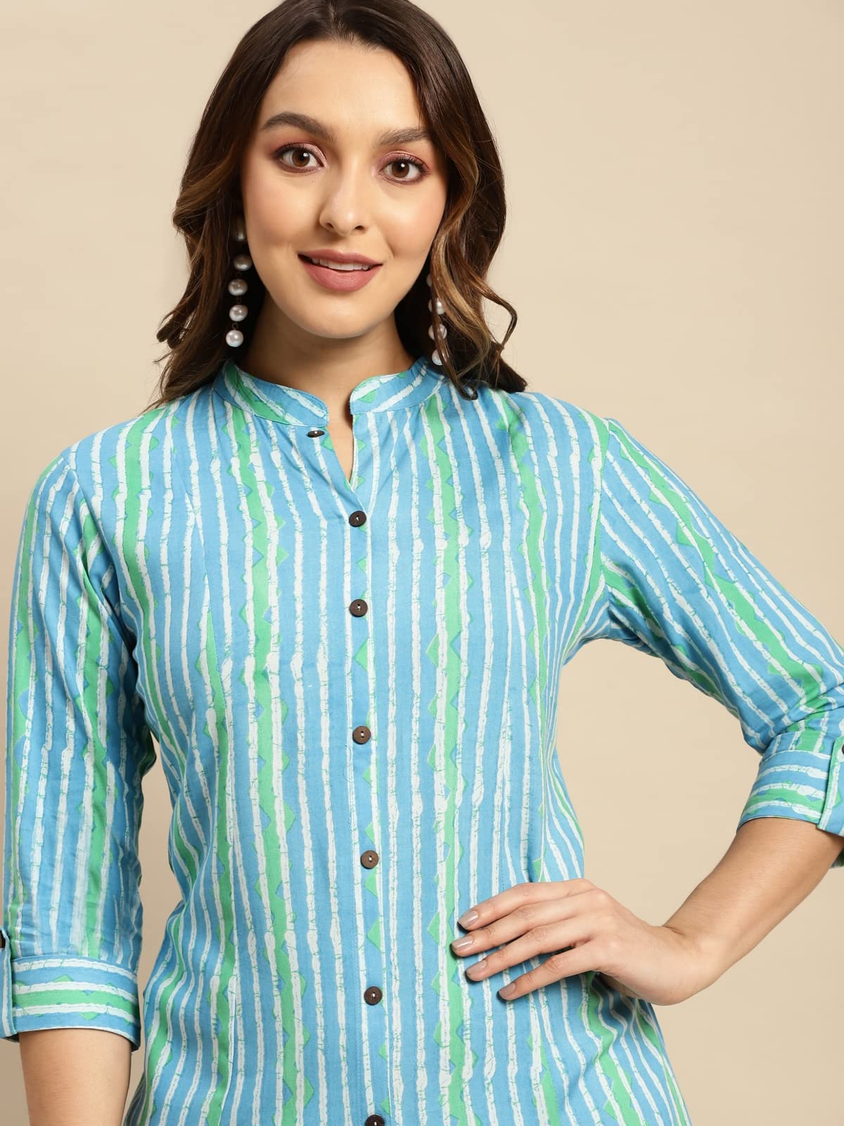 rangita Women Rayon Printed Calf Length Kalidar Kurti with Front Button Placket