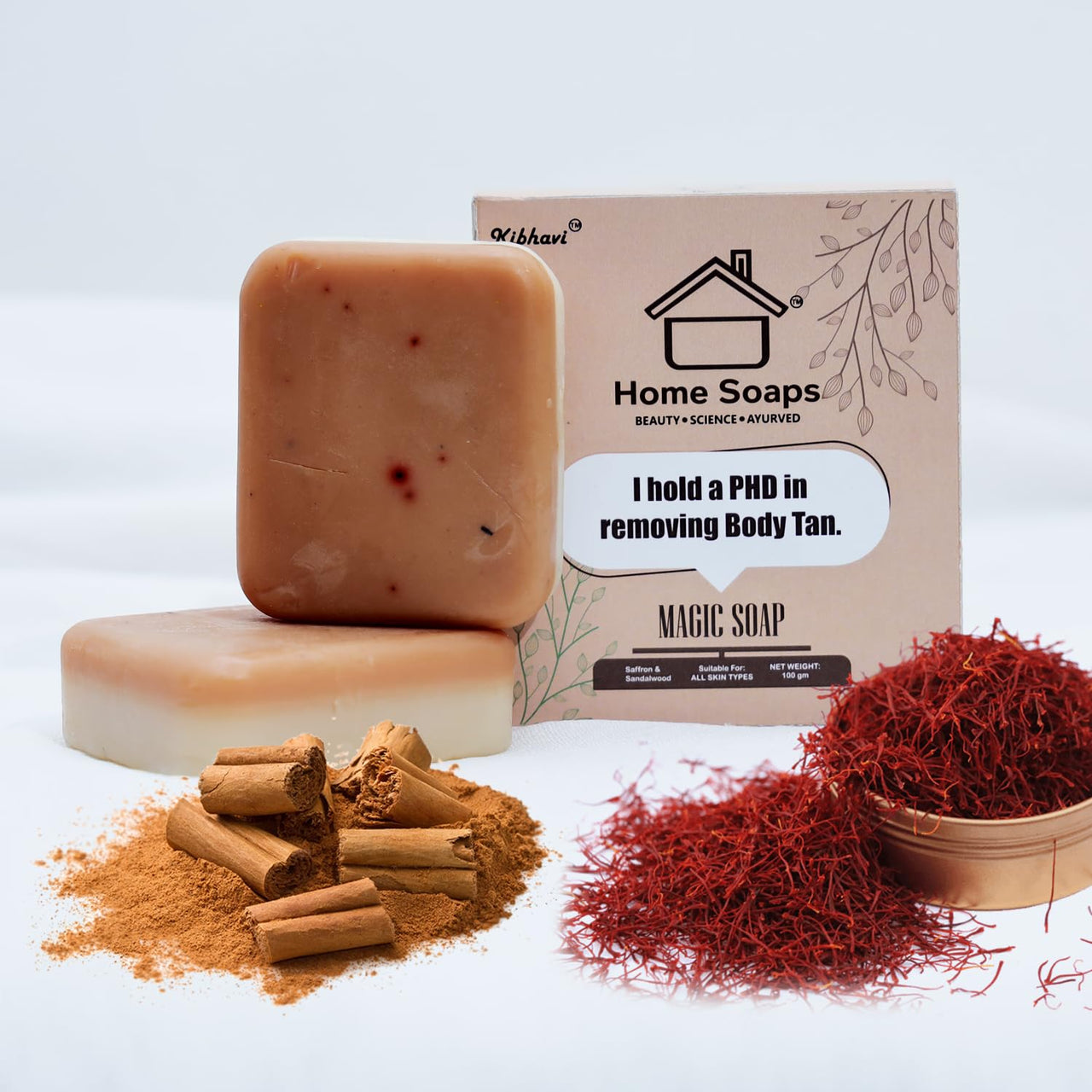 Home Ghar Soap Sandalwood & Saffron Magic Soaps For Bath | Paraben Free | Chandan & Kesar Bath Soaps | Handmade Soaps For Glowing | Skin Brightening Soap For Men & Women (100 Gms Pack Of 1)