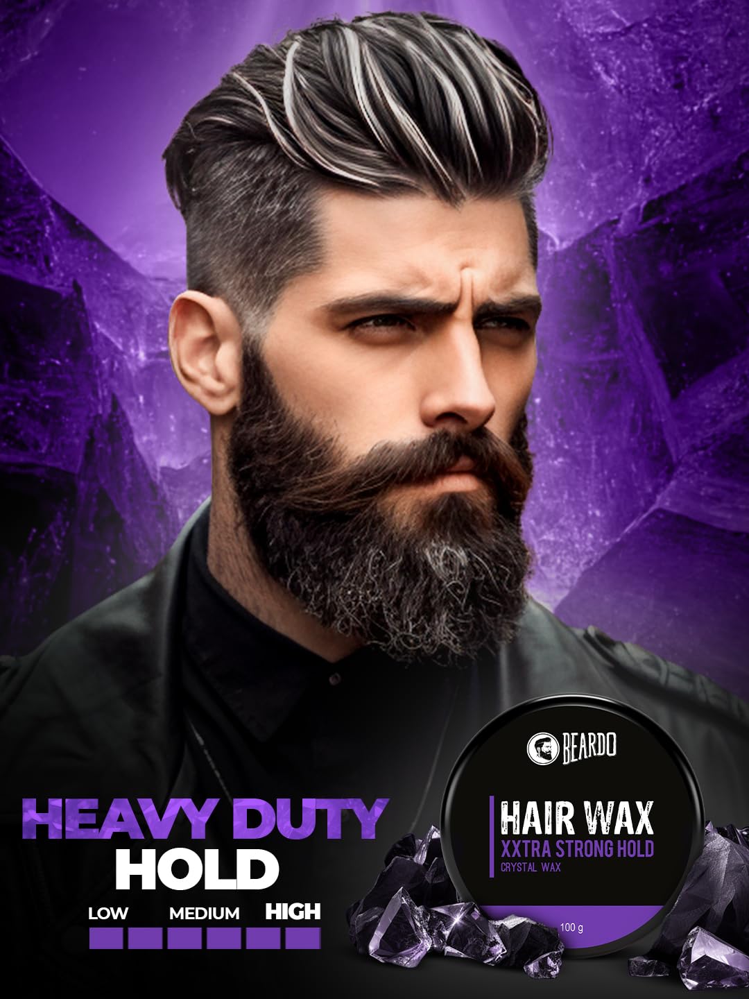 Beardo Xxtra Stronghold Hair Wax, 100 gm (Pack of 2) | Crystal Hair Wax | Hair Wax For Men | Hair Styling Wax for Glossy Finish & Shine | Strong Hold Hair Wax