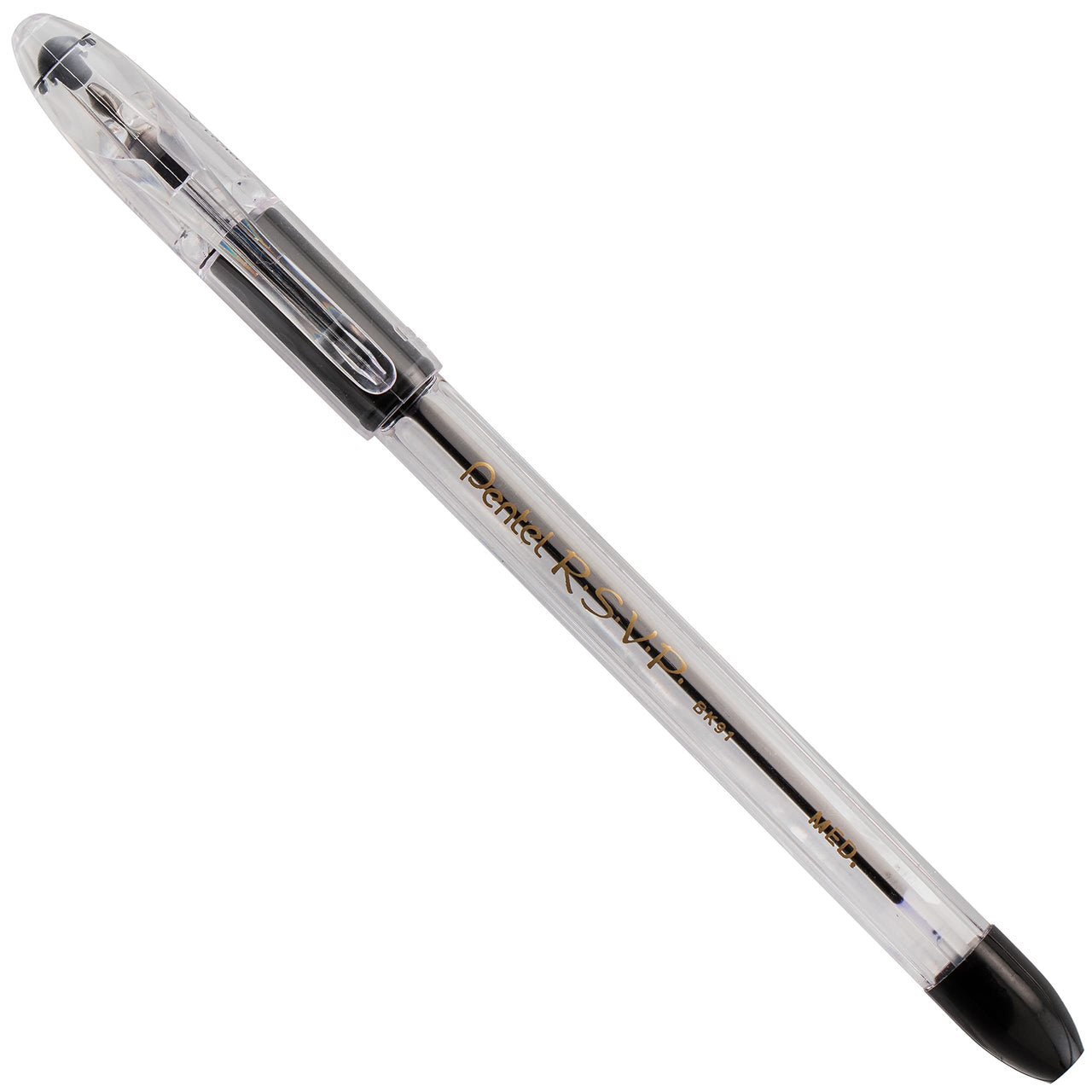 Pentel(R) R.S.V.P.(R) Ballpoint Pens, 1.0 mm, Medium Point, Clear Barrel, Black Ink, Pack Of 12, BK91-A 12 Count (Pack of 1)