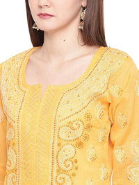 Ada Hand Embroidered Lucknowi Chikankari Straight Cotton Kurti Kurta for Women A220999 White 2XL