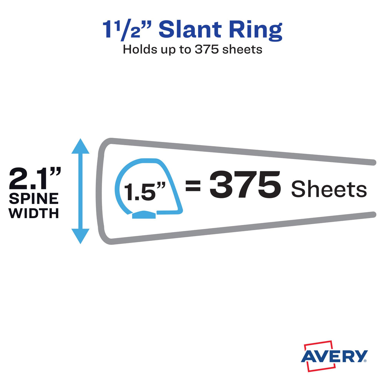 Avery Durable Clear View 3 Ring Binders, 1.5 Inch Slant Rings, 2-Pack of Black Binders (19300) 1.5" 2 Pack
