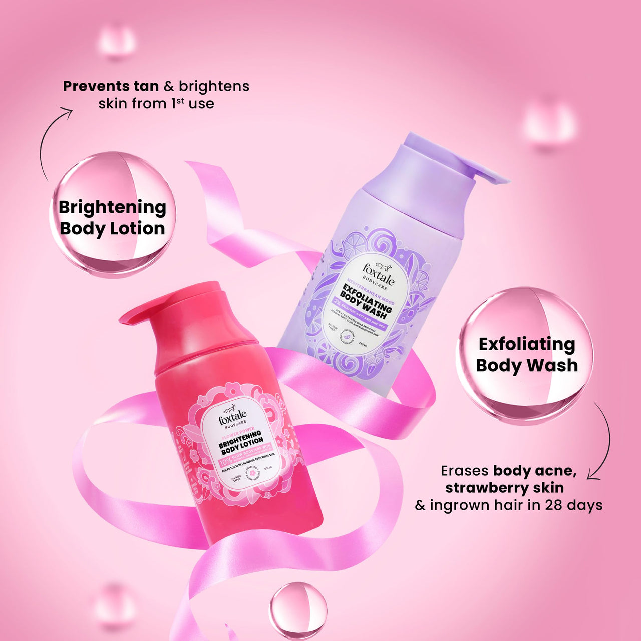Foxtale Clear and Luminous Combo | 2% Salicylic Acid Exfoliating Body Wash with Zinc PCA for Smooth, Bump-Free Skin + SPF 30 Brightening Body Lotion with Vitamin C & Niacinamide for Even-Toned, Radiant Glow | Fades Pigmentation & Prevents Tanning | 2-Step