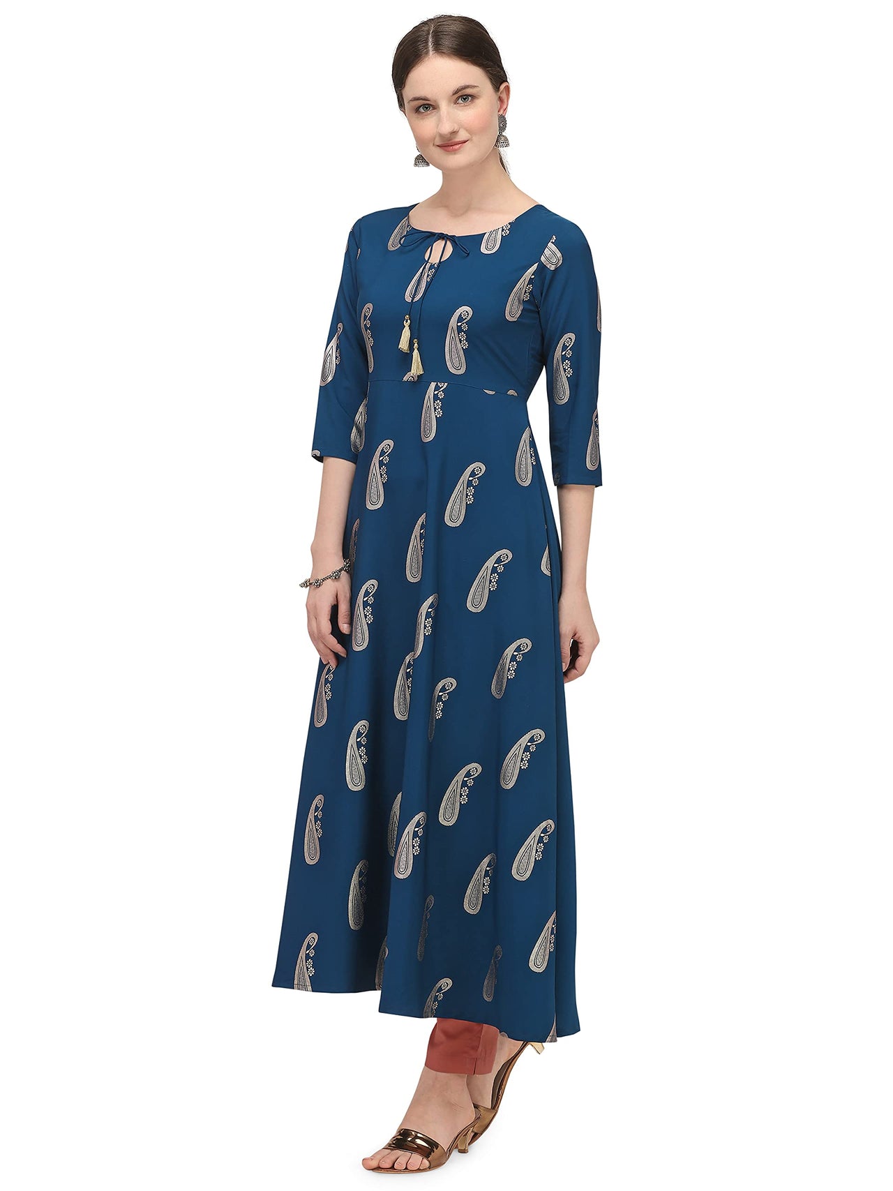 FIORRA Women's  Blue Poly Crepe Flared Kurta