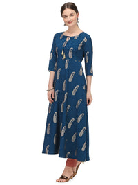 FIORRA Women's  Blue Poly Crepe Flared Kurta