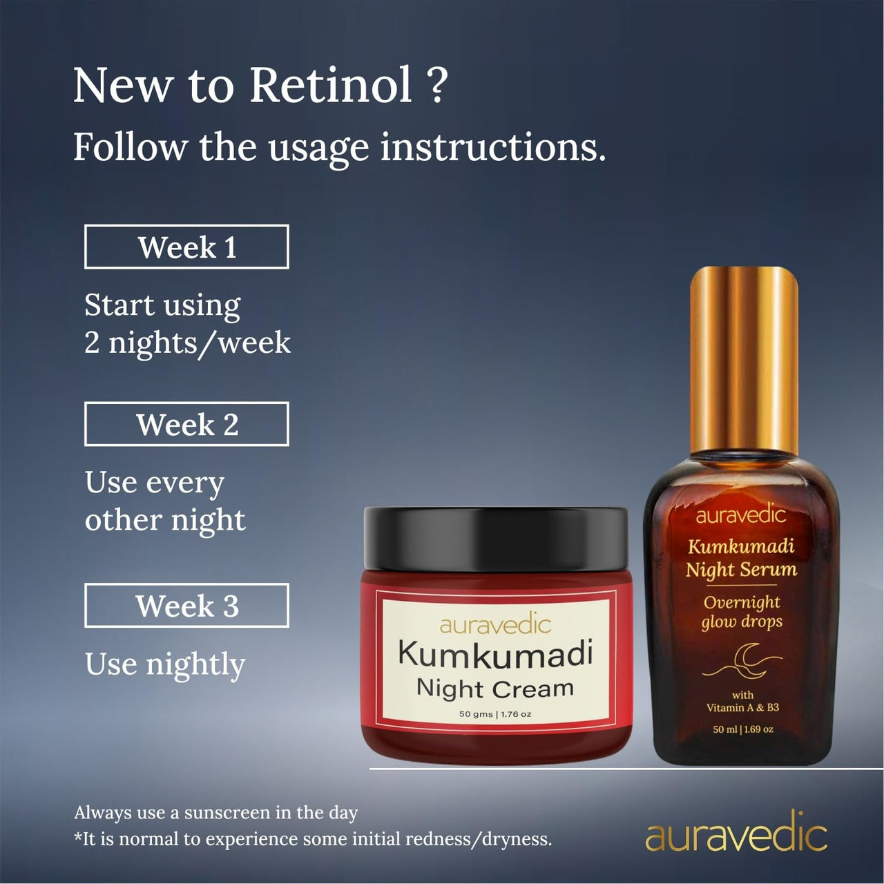 Auravedic Kumkumadi Oil Retinol Night Cream For Face - Night Cream For Women With Niacinamide, Retinol, Saffron & Padmaka - Overnight Repair & Renew For Glowing Skin, 50g