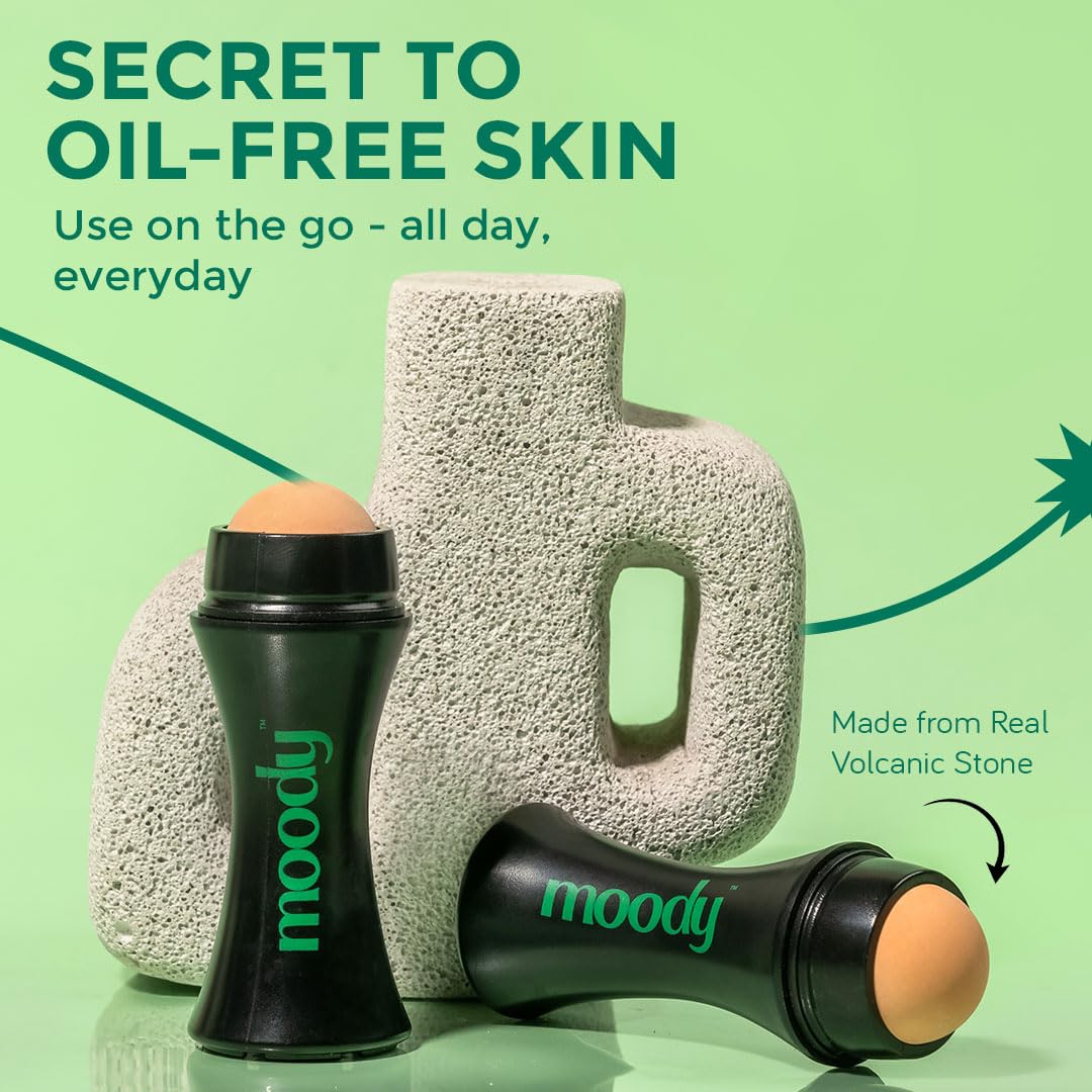 Moody Instamatte Mattifying Oil-Absorbing Volcanic Roller, Reusable Facial Skincare Tool Oil Control Roller for Oily Skin Care, Mattifying Face Roller