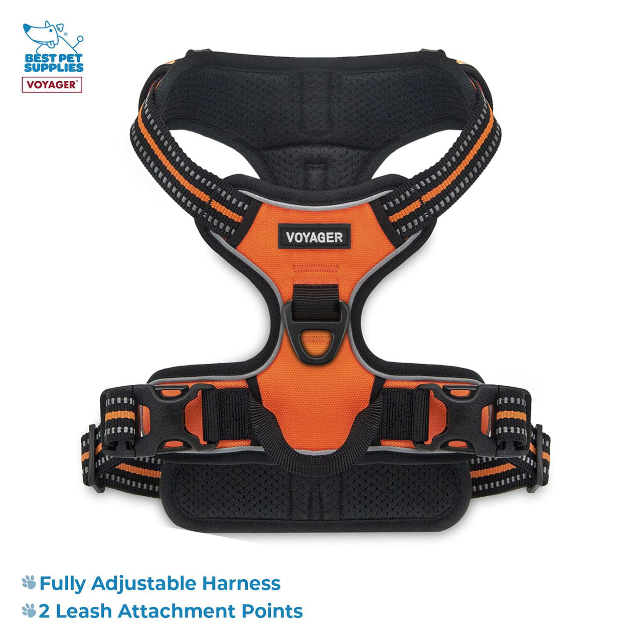 Voyager Dog Harness Dual Leash Attachment No-Pull Control Adjustable Soft but Strong Pet Harness for Medium and Large Dogs with 3M Reflective Technology - Harness Leash Set (Orange), S