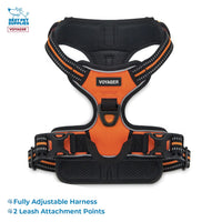 Voyager Dog Harness Dual Leash Attachment No-Pull Control Adjustable Soft but Strong Pet Harness for Medium and Large Dogs with 3M Reflective Technology - Harness Leash Set (Orange), S