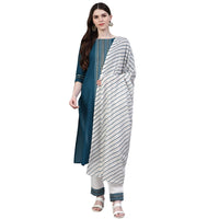 Stylum Women's  Printed Cotton Straight Kurta Pant Dupatta Set