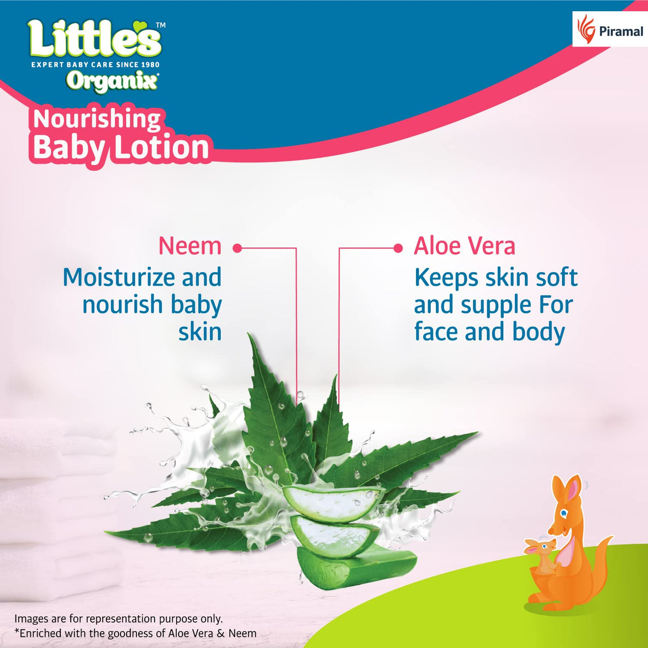 Little's Organix Nourishing Baby Lotion 400ml - Pump Pack | Dermatologically tested | With Organic Aloe Vera & Neem | pH balanced | All skin types | Prevents Dryness and soothes dry skin from 1st use