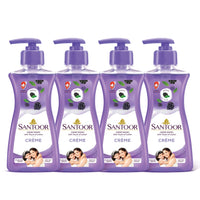 Santoor Crème Handwash 200ml, Pack of 4 with Touch of Lotion| Made with Berries & Tulsi| Rich Lathering Formula with Anti-Bacterial Properties| Soft on Hands| Soothes & Hydrates Skin