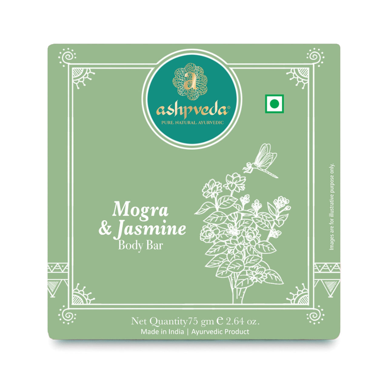 Ashpveda Ayurvedic Jasmine & Mogra Bath Soap Herbal Cleanser, Gentle Skin Care, Natural Scent, Nourishing Bath Bar for Skin Brightening & Moisturizing, 75gm