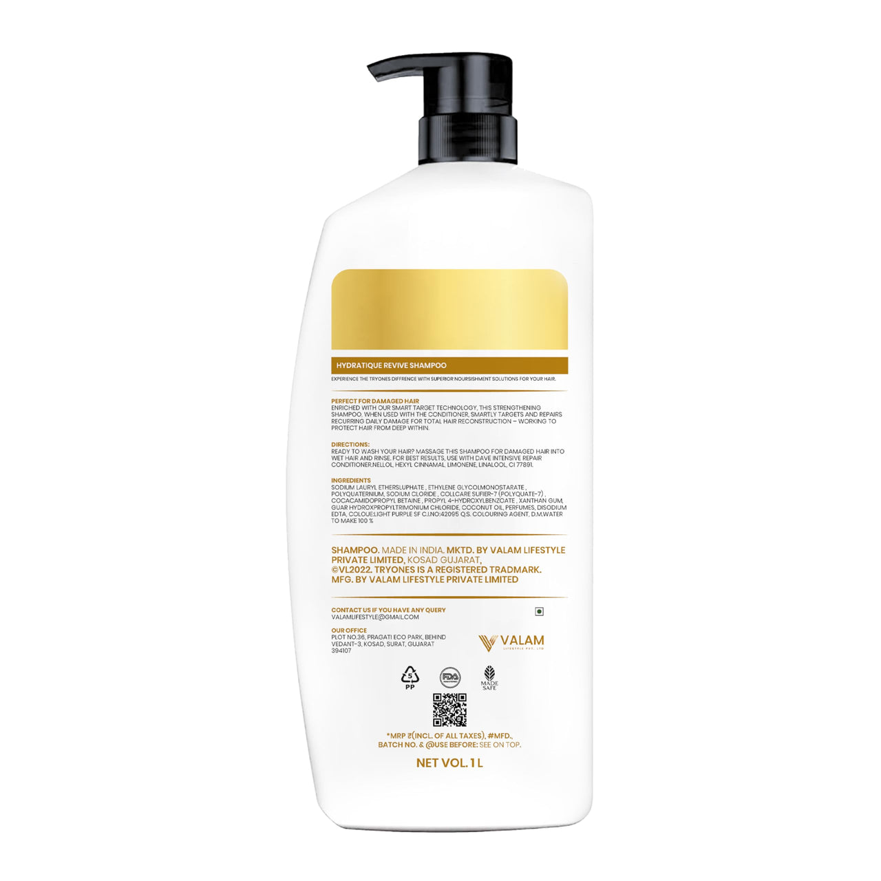 TryOnes Coconut Oil Hydrating Shampoo,Soften & Strengthen Hair 1000ml For Mens & Womens