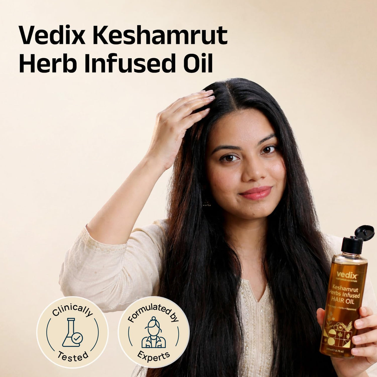 Vedix Keshamrut Herbs Infused Hair Oil for Men & Women I Control Hair Fall & Boost Hair Growth I 16+ Whole Herbs, Leaves & Flowers I No Mineral Oils & Chemicals (200ml)