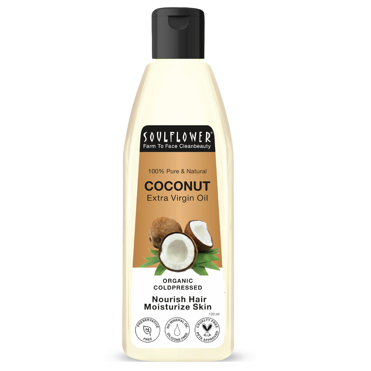 Soulflower Extra Virgin Coconut Oil | Clinically Proven for Hair Growth, Moisturizer, Damage Repair, Anti-Frizz, Baby & Body Massage | 100% Pure, Ecocert Organic Certified, No Mineral Oil, 120ml