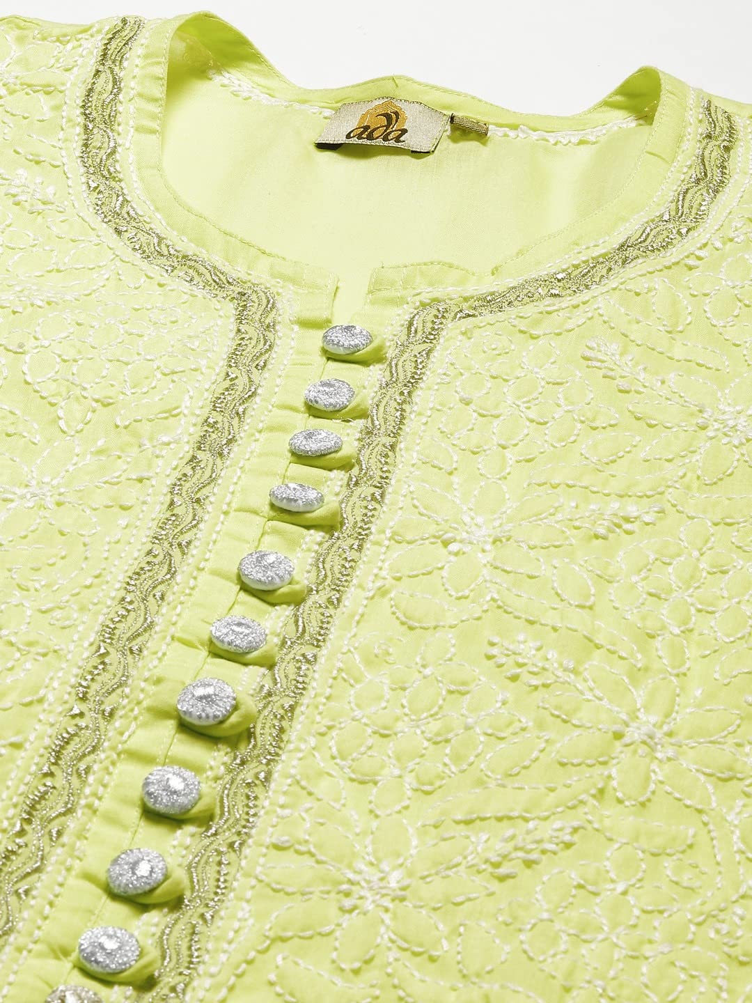 Ada Women's  Hand Embroidered Lucknowi Chikankari Cotton Straight Short Top Kurti A178625