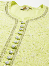 Ada Women's  Hand Embroidered Lucknowi Chikankari Cotton Straight Short Top Kurti A178625