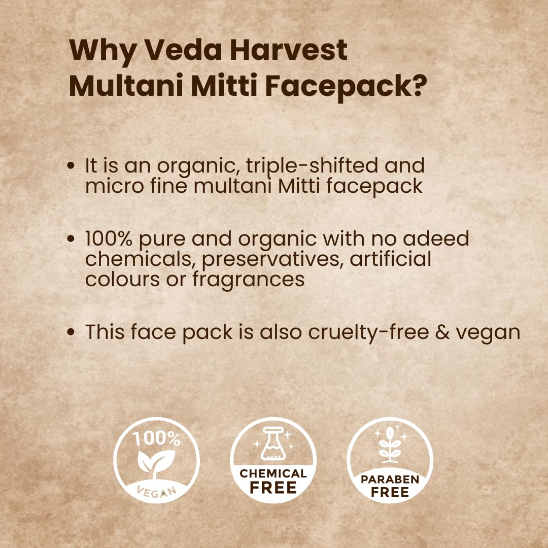 VEDAHARVEST Harvest Multani Mitti Face Pack/Mask, 100gm| Removes Acne, Blackheads, Pigmentation | Natural Face Glow For Man And Women | Chemical Free | Ayurvedic Face Mask