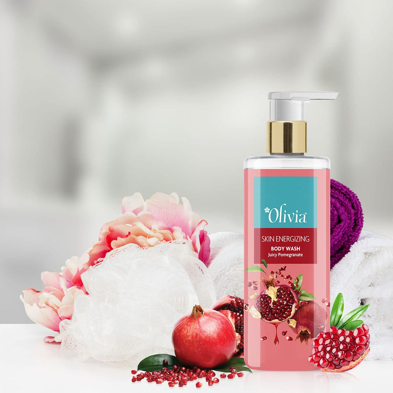 Olivia Body Wash, Skin Energizing Shower Gel With Juicy Pomegranate 250Ml - Free From Paraben, Silicone, Harmful Chemicals