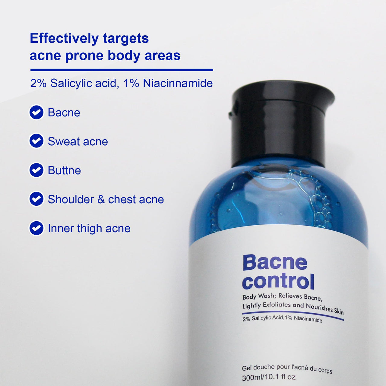 Raw Essentials Bacne Control Body Wash, 2% Salicylic Acid, 1% Niacinamide 300ml (Pack of 1), Relieves Body Acne, Exfoliates and Nourishes Skin, SLS & Paraben Free, For Men & Women