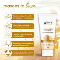 Globus Naturals Multani Mitti Face Wash, Enriched With Turmeric & Saffron, For Pimple Control, Suitable For Oily & Acne Prone Skin, 75 gm