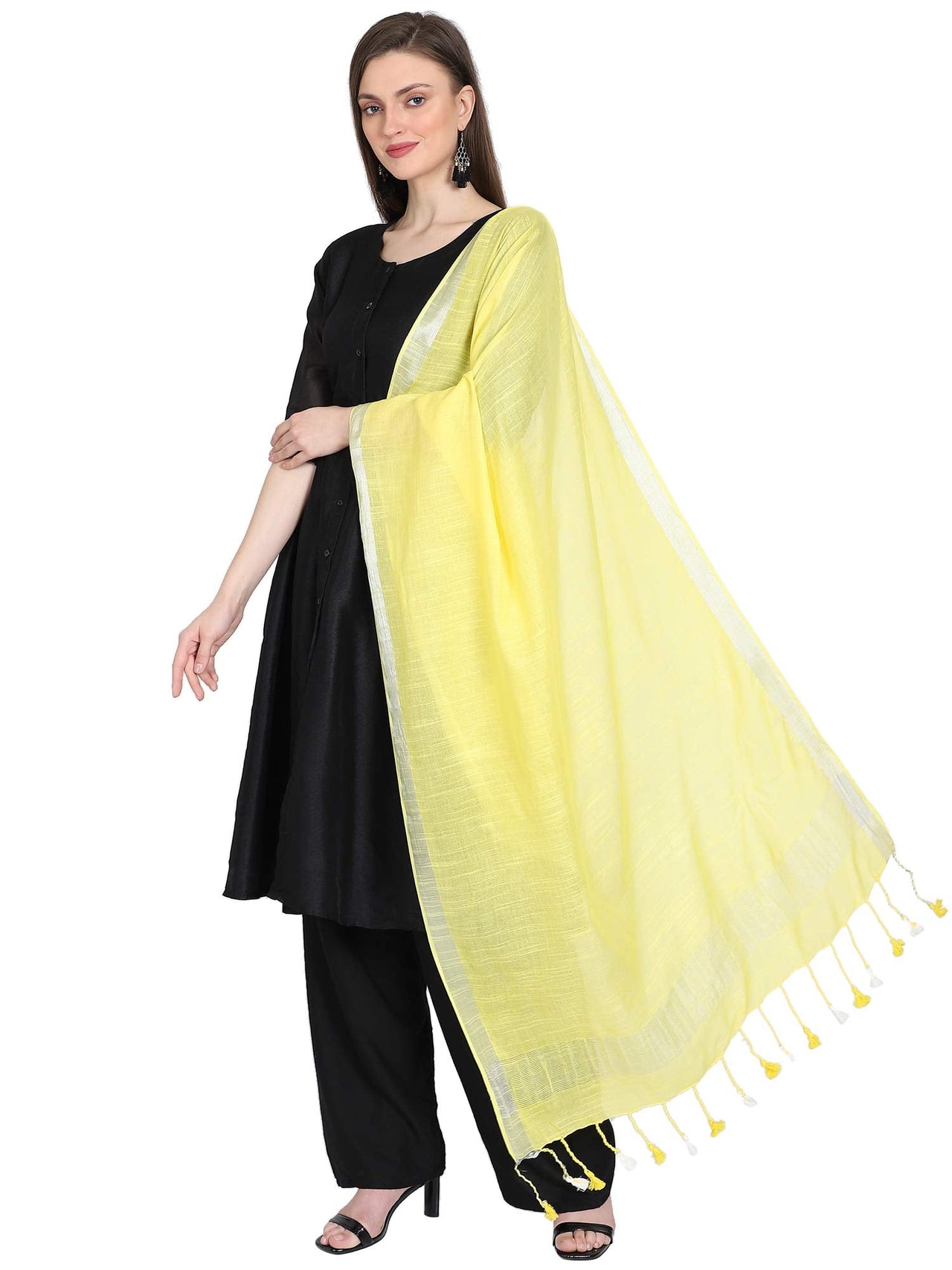 THE WEAVE TRAVELLER Women's  Solid Cotton Blend Dupatta