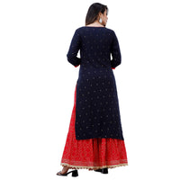 Ashta Vinayak Creations Women's  Casual Rayon Embroidered Straight Kurti With Sharara Set(AVC74_Black_Red)