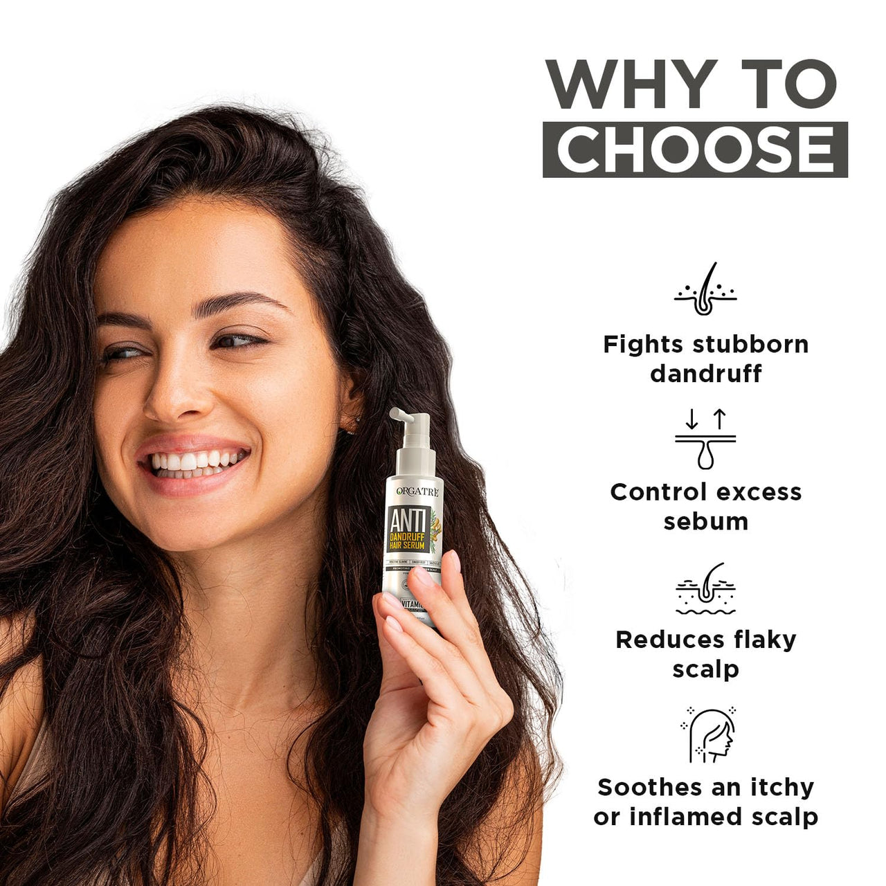 ORGATRE Anti Dandruff Hair Serum | Treatment for Dandruff, Flaky & Dry Scalp | Scalp Serum for Hair Growth & Hair Fall Control | Post Shampoo Hair Serum for Men & Women | 50ml