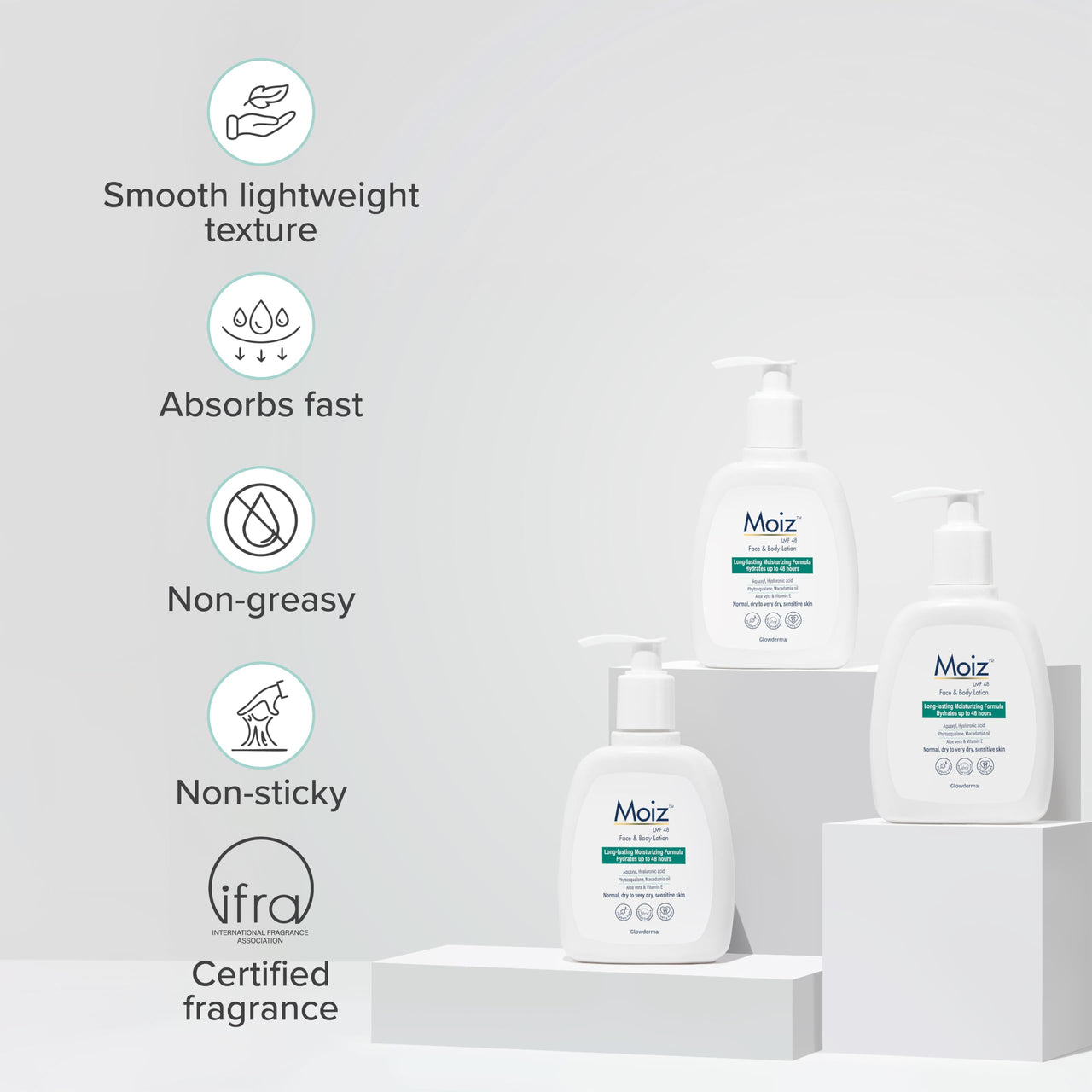 Moiz LMF 48 Lotion | 48 Hour Long-Lasting Moisturizer | Formulated with 17 Moisturizers | Non-Comedogenic | Paraben & Cruelty-Free -200ml