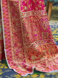 AKHILAM Women's  Banarasi Cotton Blend Saree With Blouse Piece