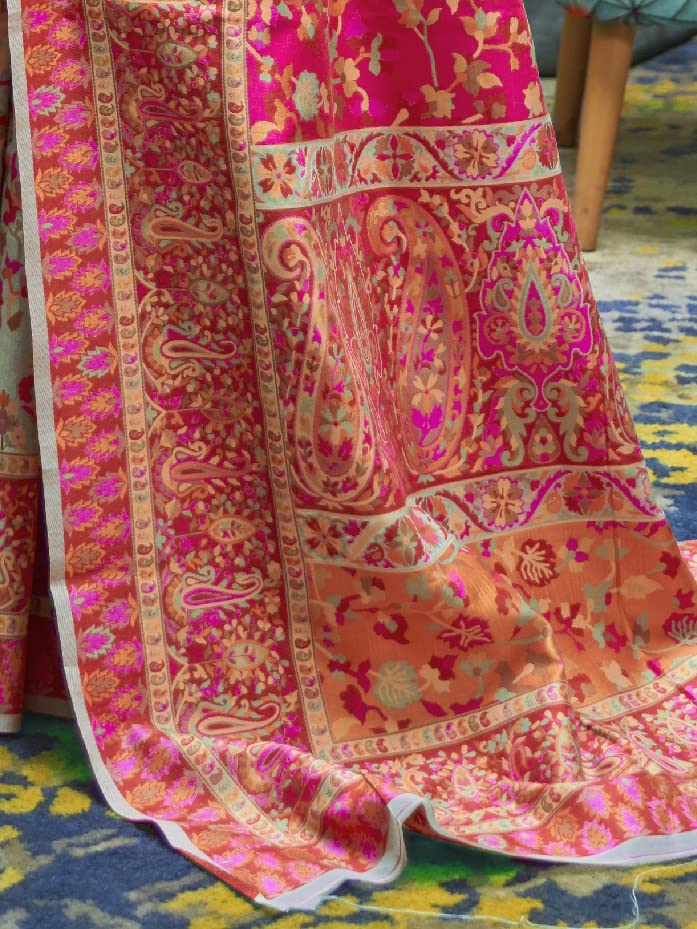 AKHILAM Women's  Banarasi Cotton Blend Saree With Blouse Piece