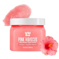 WildOak Pink Hibiscus Sugar Body Scrub | 300g | Kojic Acid, Hyaluronic Acid, Ceramides, Collagen & Peptides | De-Tan & Brightens Dark Areas | Smooths Strawberry Legs & Arms | Hydrates & Exfoliates