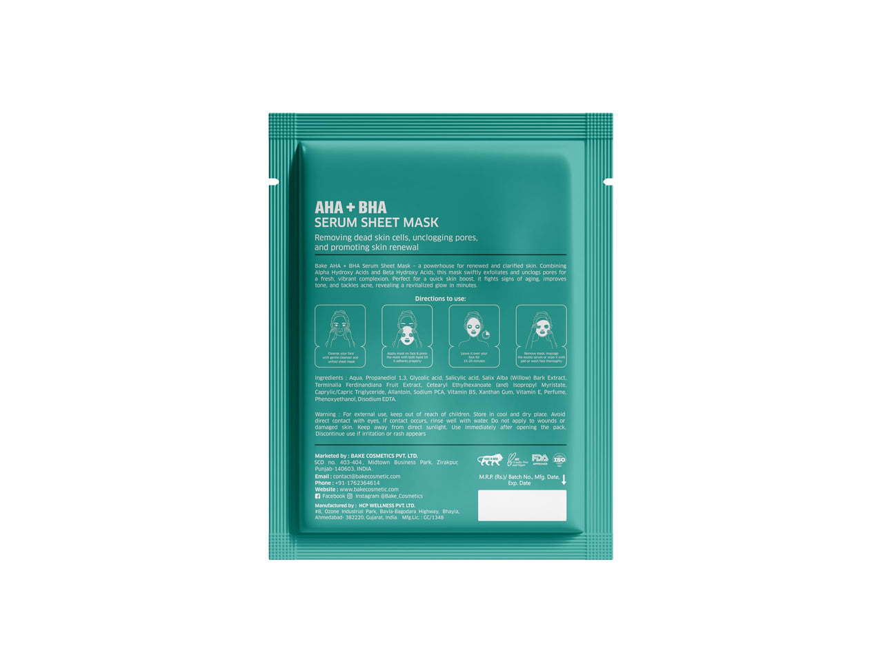 BAKE AHA BHA Sheet Mask for Glowing Skin, Pigmentation, Dark Spots & Tan Removal | Reduces Acne, Acne Scars & Dark Spots | For Men & Women | 20ml