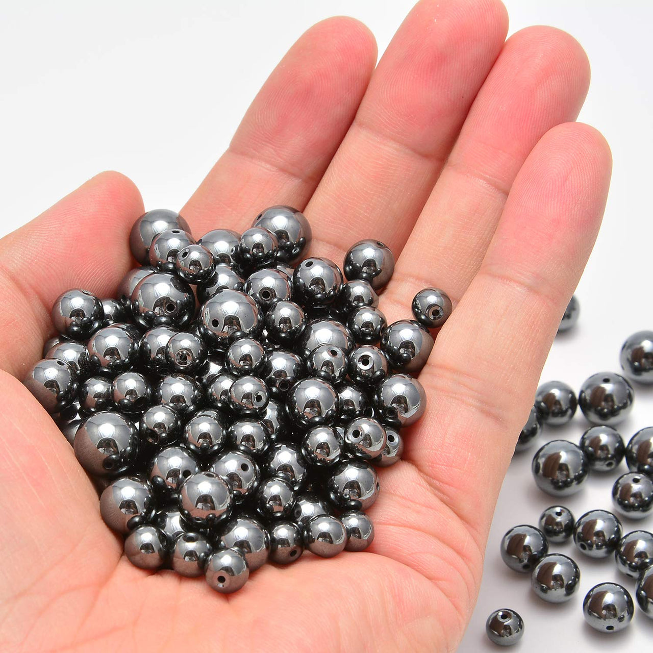 200PCS 8mm Black Hematite Gemstone Loose Beads Well Polished Round Crystal Energy Stone Healing Power for Jewelry Making (Black Hematite, 8mm 200Beads)