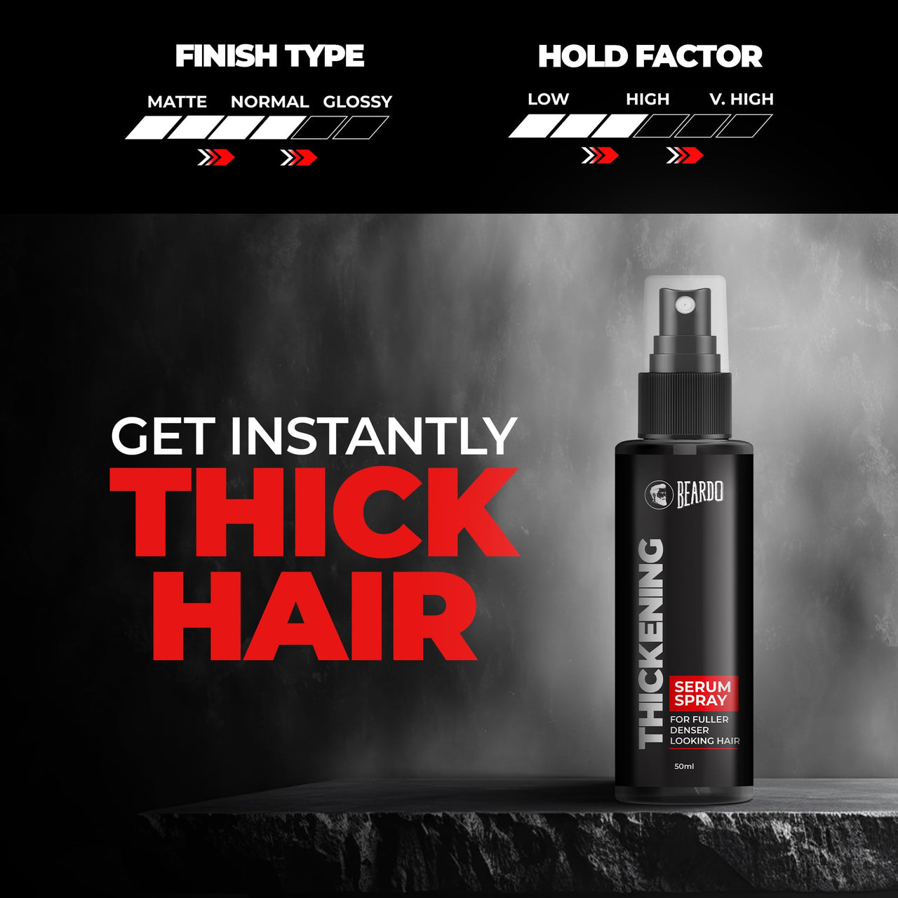 Beardo Thickening Serum Spray, 50 ml | |For Frizz-free, Smooth & Glossy Hair on-the-go | Hair Volume Spray for Men| Serum for Hair Smoothing | Hair Serum Men | Volumizing