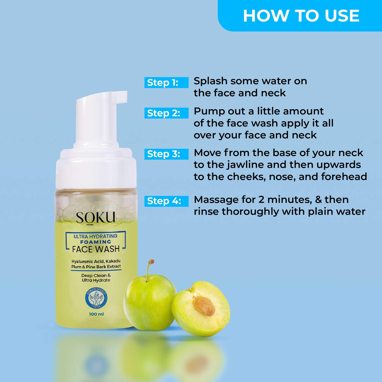 SOKU Ultra Hydrating Foaming Face Wash | Skincare Cleanser for Men & Women | Hyaluronic Acid, Kakadu Plum & Pine Bark | Suitable For Dry Skin | Sulphate-Free