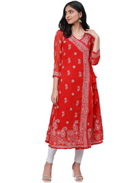 Ada Handcrafted Lucknowi Chikan Women's  Georgette Angrakha Kurti Kurta with Slip A100593