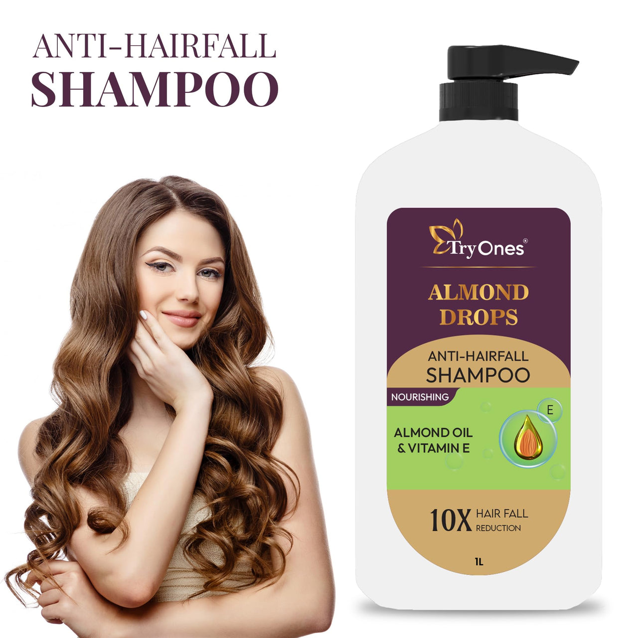 TryOnes Almond Drops Anti Hairfall Shampoo 1000 ml | Dry & Frizzy Hair | Helps Control Hair Fall & Promotes Hair Growth Shampoo