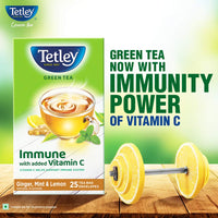 Tetley Green Tea Immune, With Added Vitamin C, Ginger, Mint & Lemon, 25 Tea Bags, 1.4gx25
