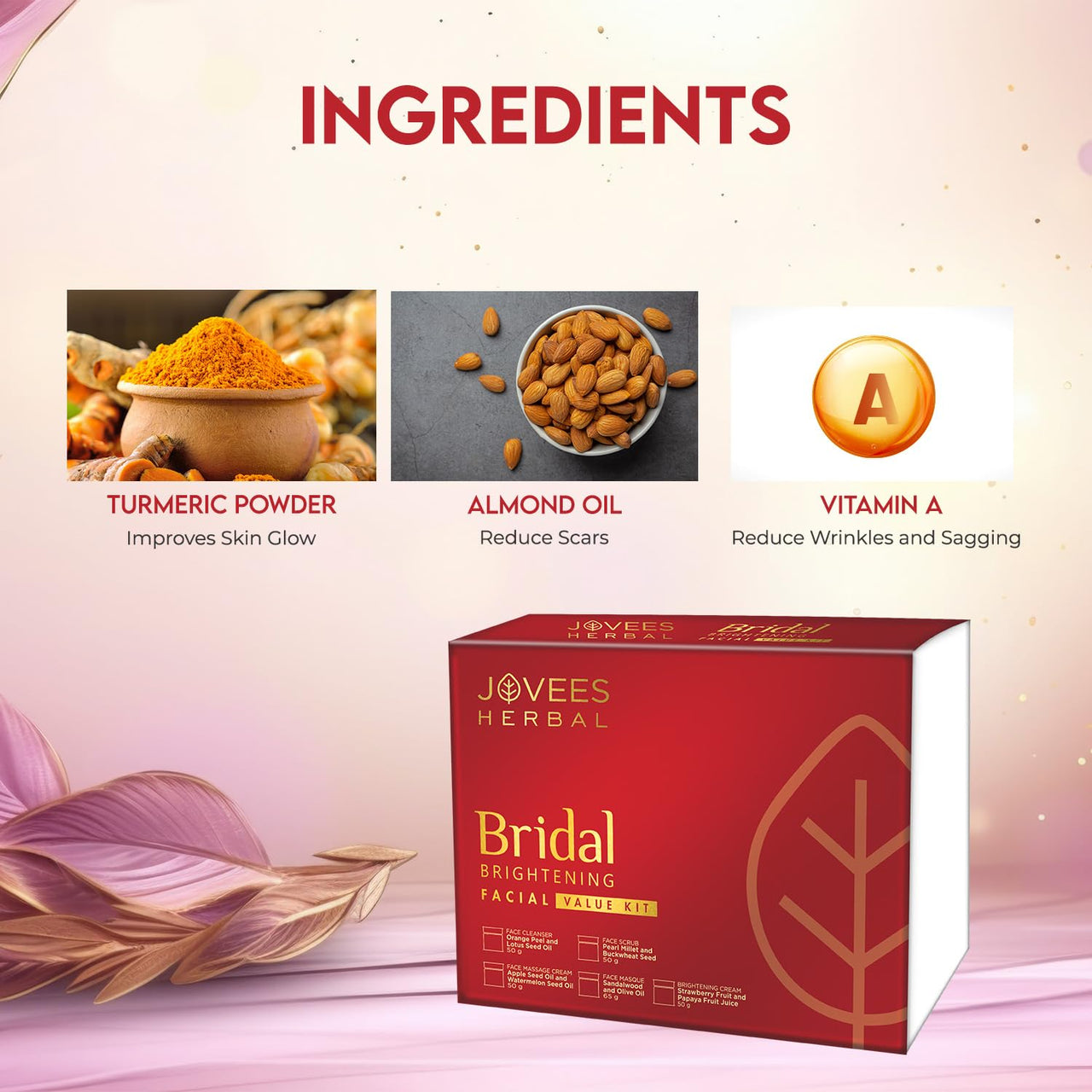 Jovees Herbal Bridal Brightening Facial Kit For Brighter & Radiant Glow With 5 Easy Steps | Kit for Reduced Pigmentation Improves Uneven Skin Tone, Dark Spots & Dullness- Multiple Use