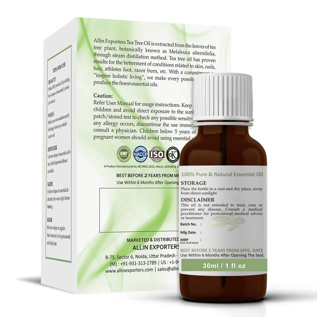 Allin Exporters Tea Tree Essential Oil Undiluted & Pure Aromatherapy Therapeutic Grade for Healthy Skin Hair & Face (30 ML)